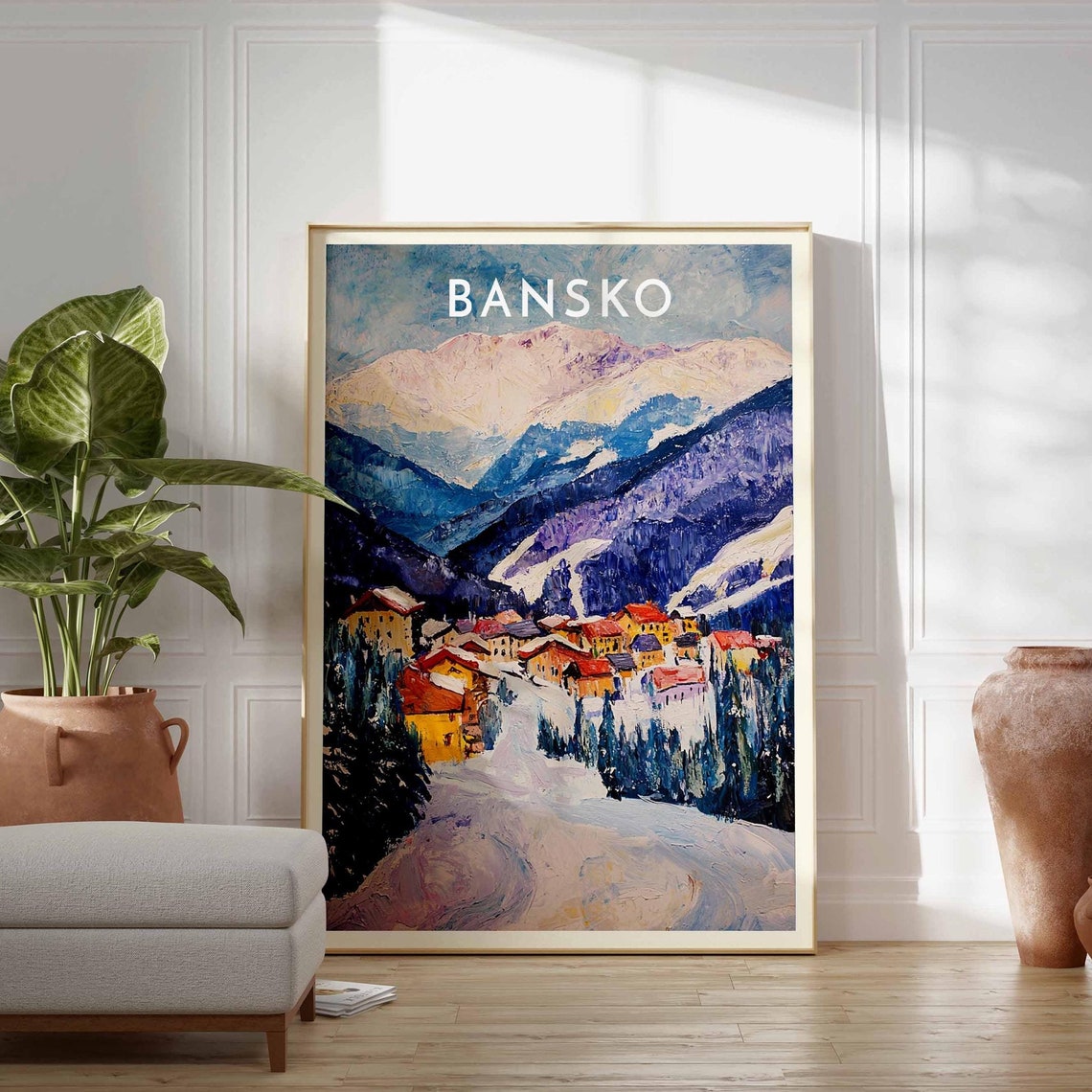 Bansko Bulgaria Painterly Snowy Mountain Resort Village Wall Poster