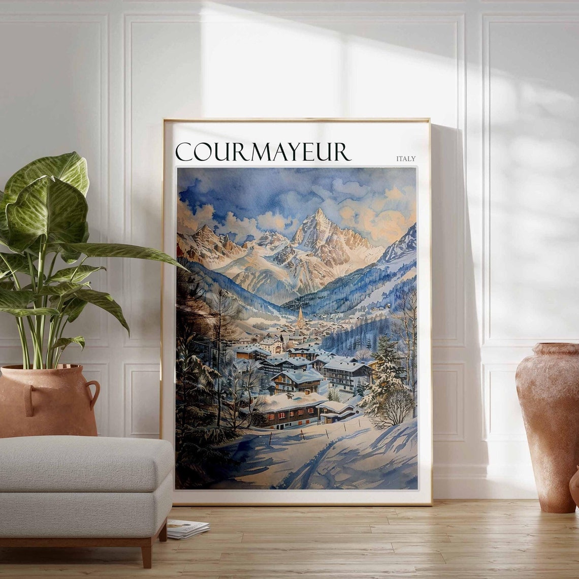 Skiing Travel Poster Skiing Art Courmayeur Poster Courmayeur Print Italian Alps Poster Italian Alps Print Winter Art Courmayeur Art