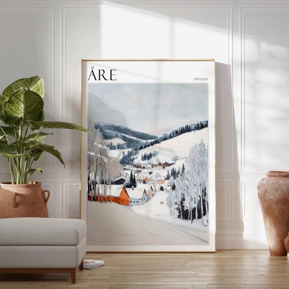 Are Sweden Quiet Snow Valley Birch Trees Red Cabin Winter Poster