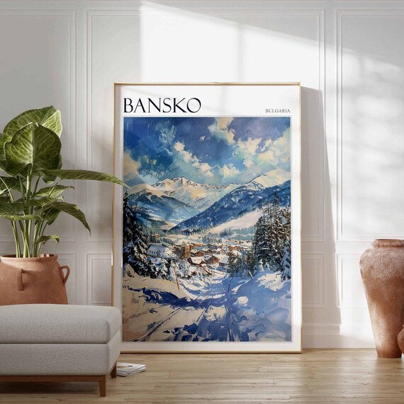 Bansko Bulgaria Snowy Mountain Village Panorama Ski Runs Poster