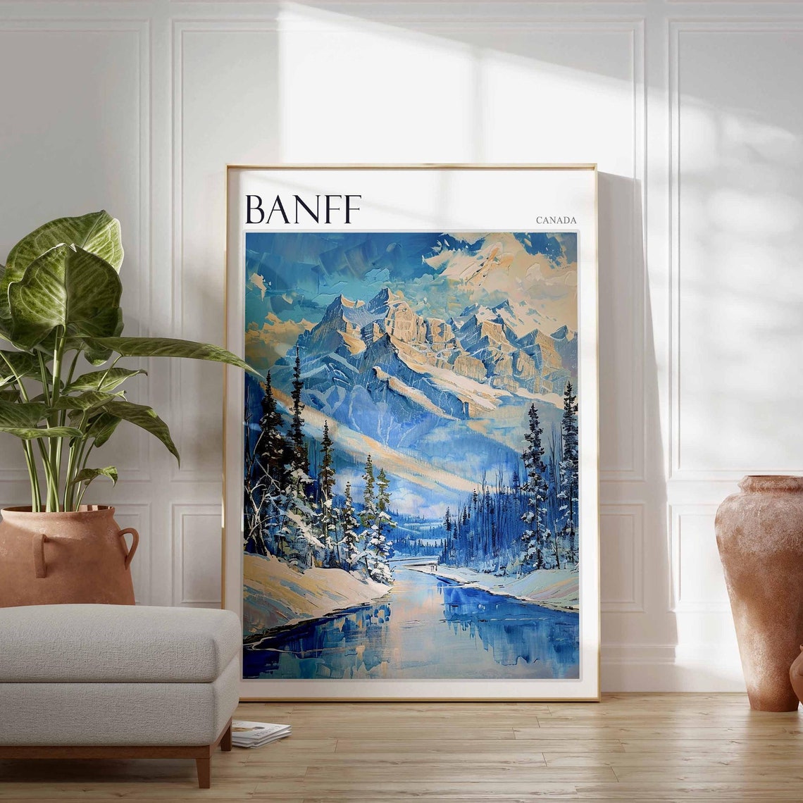 Skiing Travel Poster Skiing Art Banff Poster Canadian Rockies Wall Art Lake Louise Poster Mountain Poster Banff Travel Art Banff Art
