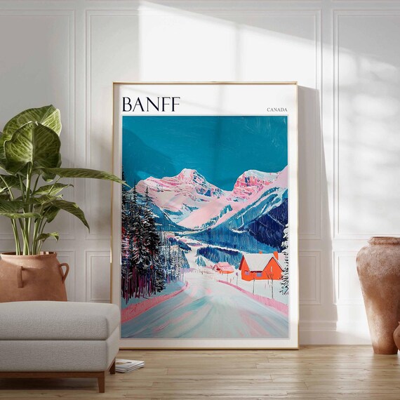 Skiing Travel Poster Skiing Art Banff Poster Canadian Rockies Wall Art Lake Louise Poster Mountain Poster Banff Travel Art Banff Art