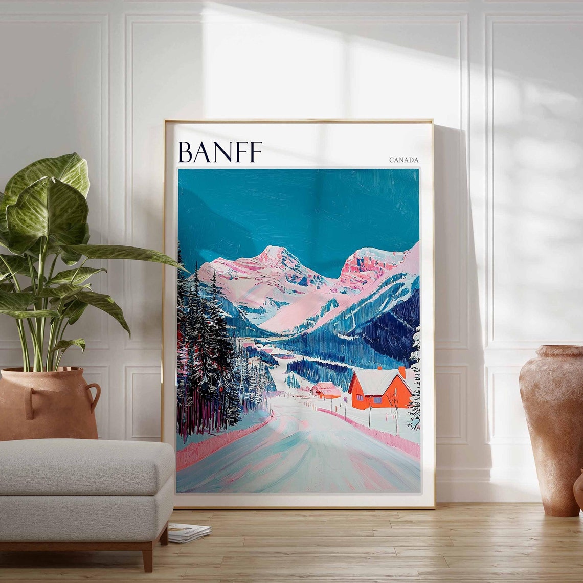 Skiing Travel Poster Skiing Art Banff Poster Canadian Rockies Wall Art Lake Louise Poster Mountain Poster Banff Travel Art Banff Art