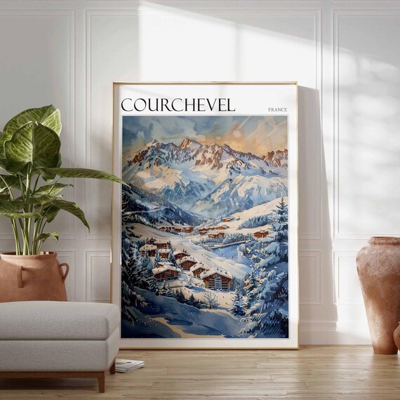 Courchevel France Alpine Peak Panorama Deep Blue Winter Ski Poster