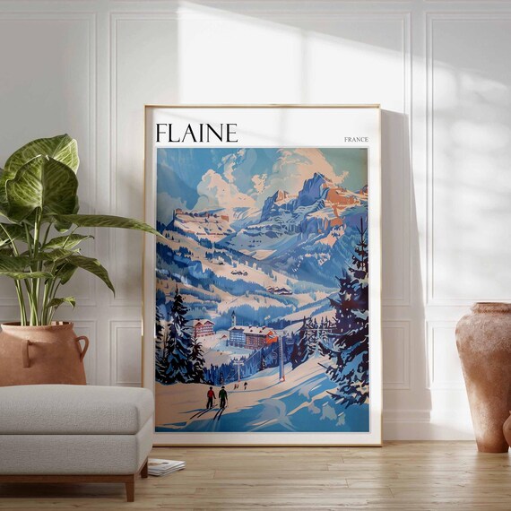 Skiing Travel Poster Skiing Art Flaine Poster Flaine Wall Art French Alps Poster French Alps Print Flaine Travel Print Flaine Ski Art
