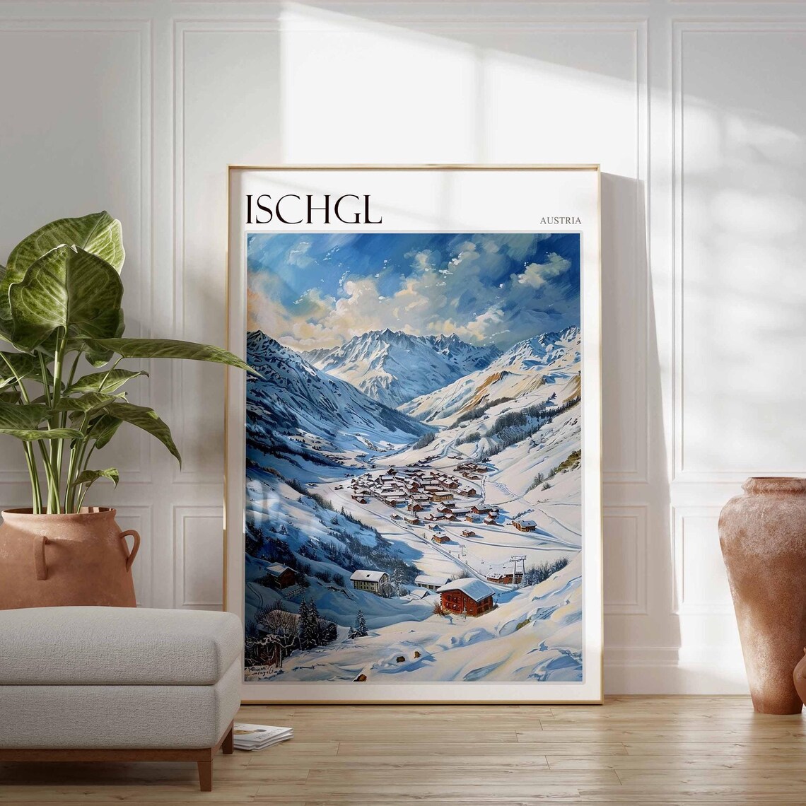 Ischgl Austria Painterly Ski Village Valley Vintage Travel Poster