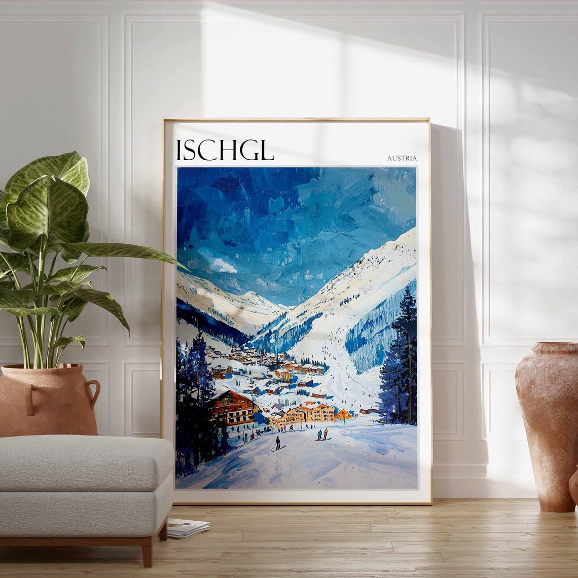 Ischgl Austria Bold Blue Sky Slope Village Winter Ski Poster