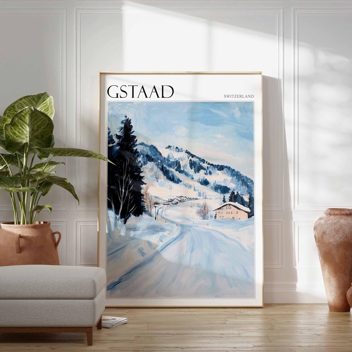 Gstaad Switzerland Quiet Snow Slope Chalet Winter Scene Poster