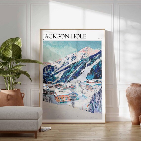 Skiing Travel Poster Skiing Art Jackson Hole Poster Teton Range Poster Wyoming Poster Nature Poster Mountain Poster Jackson Hole Art