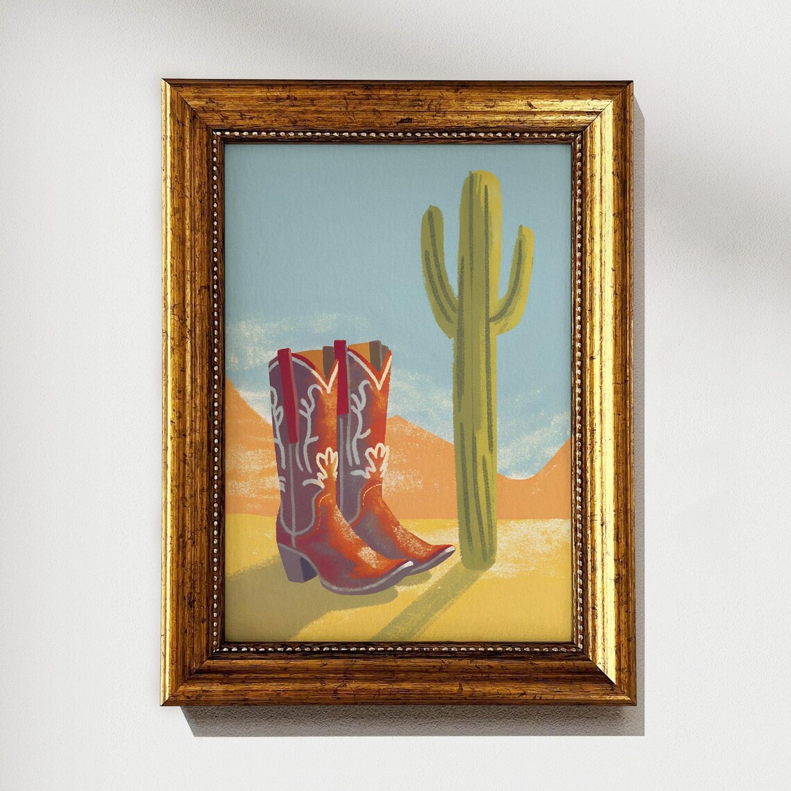 Embroidered Cowboy Boots Saguaro Cactus Desert Southwestern Art Poster