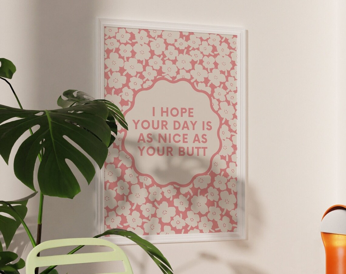 Nice Butt Retro Floral Bathroom Wall Art Print