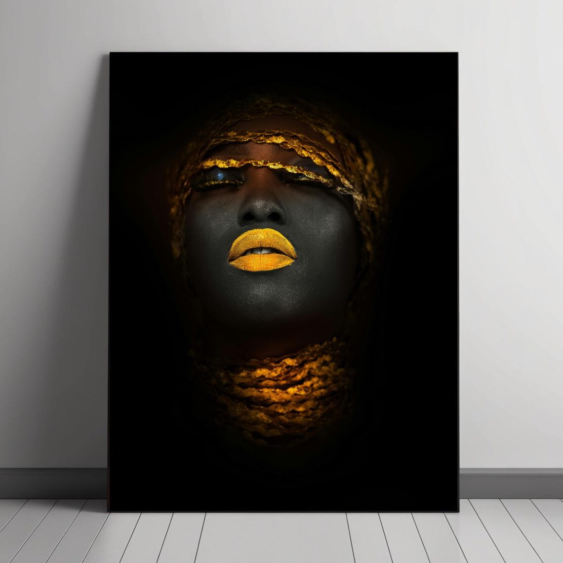 Golden Silence - Abstract Black And Gold Portrait
