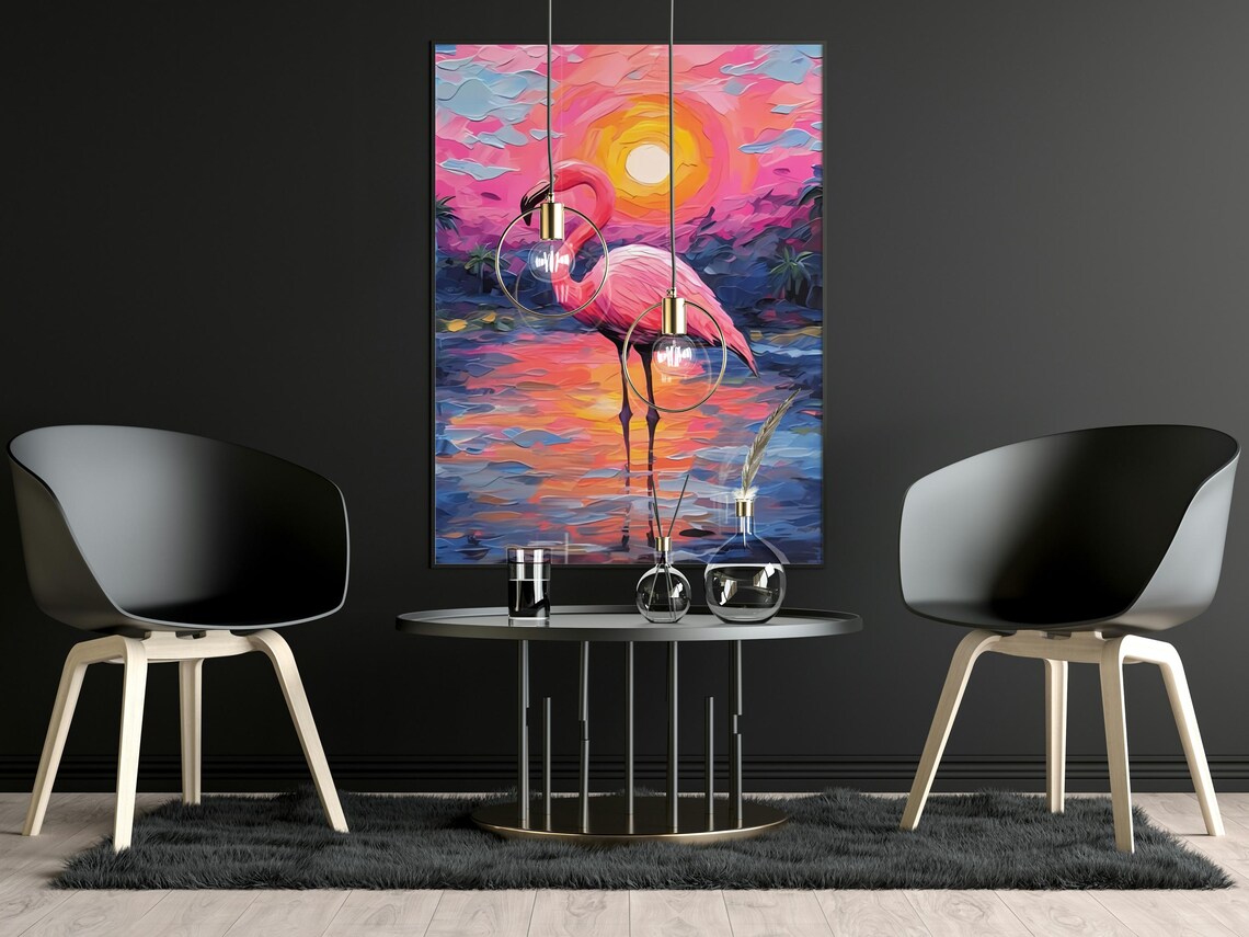 Flamingo Sunset Art Print, Tropical Boho Beach Art - Image 3