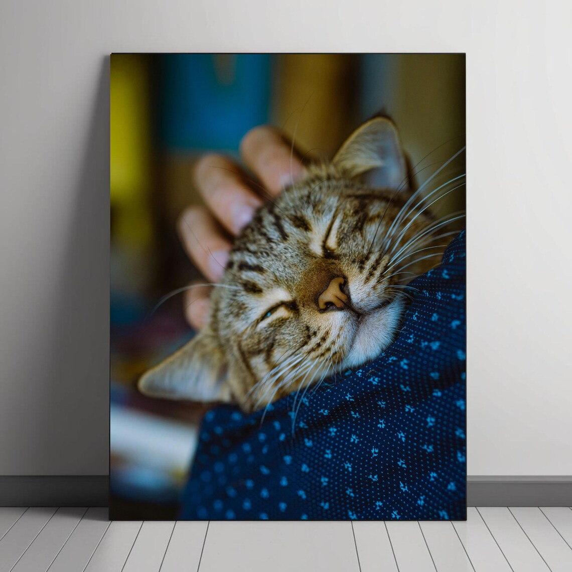 Cozy Moment of a Happy Cat, Tabby Cat Art