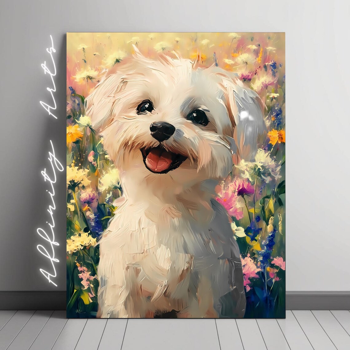 White Puppy Painting, Cute Dog Nursery Decor