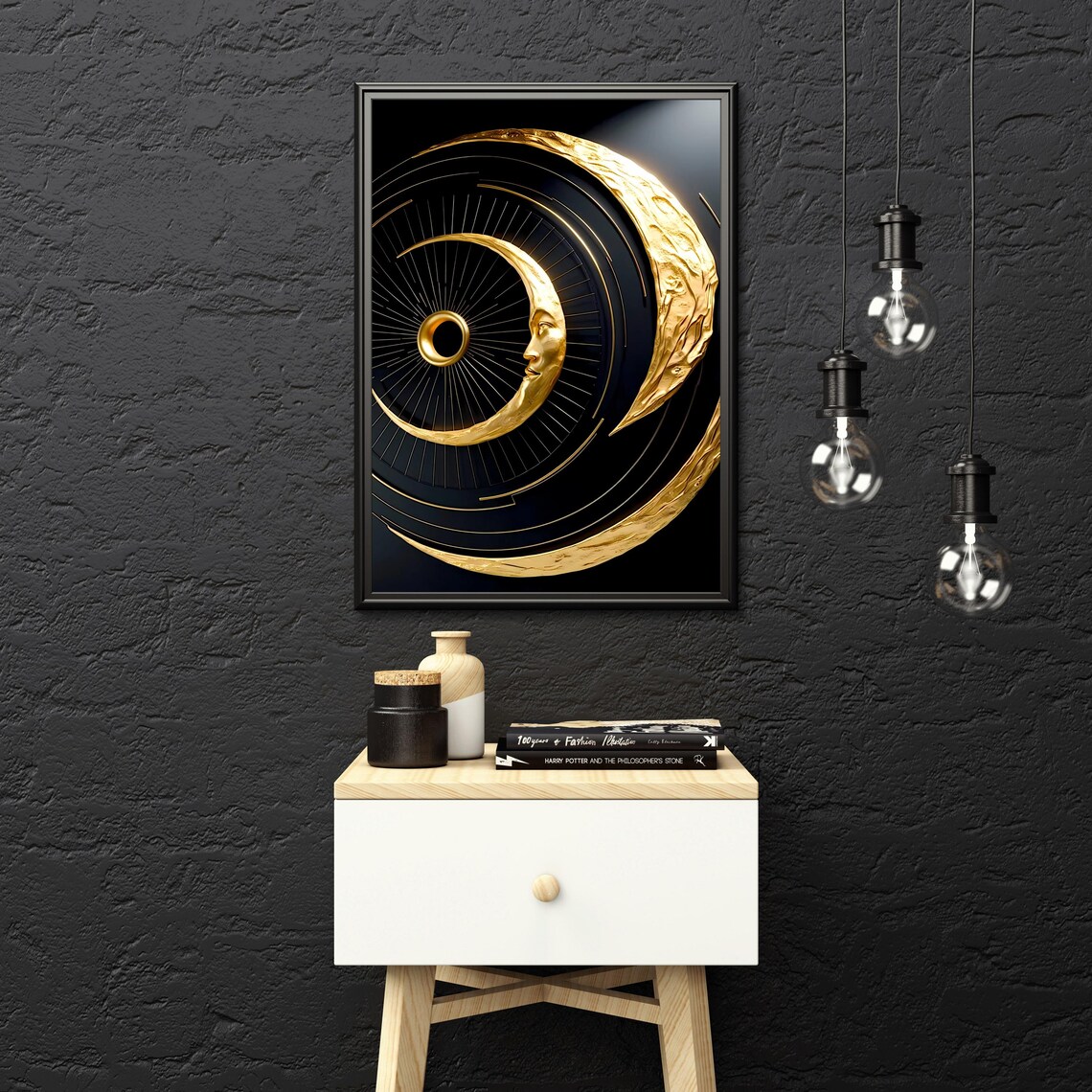 Gold Moon Face Art, Celestial Wall Decor - Image 6