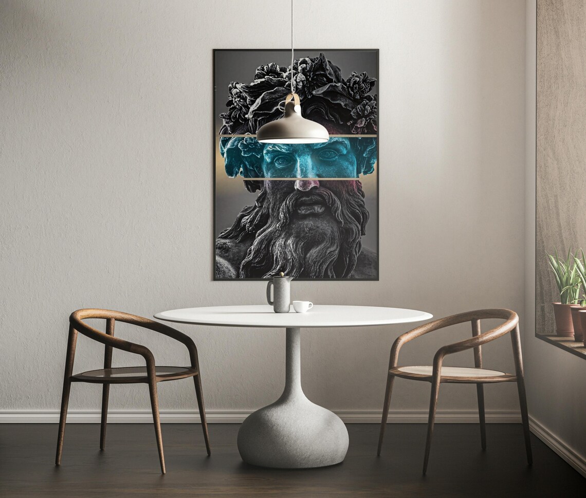 Ancient God Surreal Split Face Statue, Mythology Art Print - Image 2