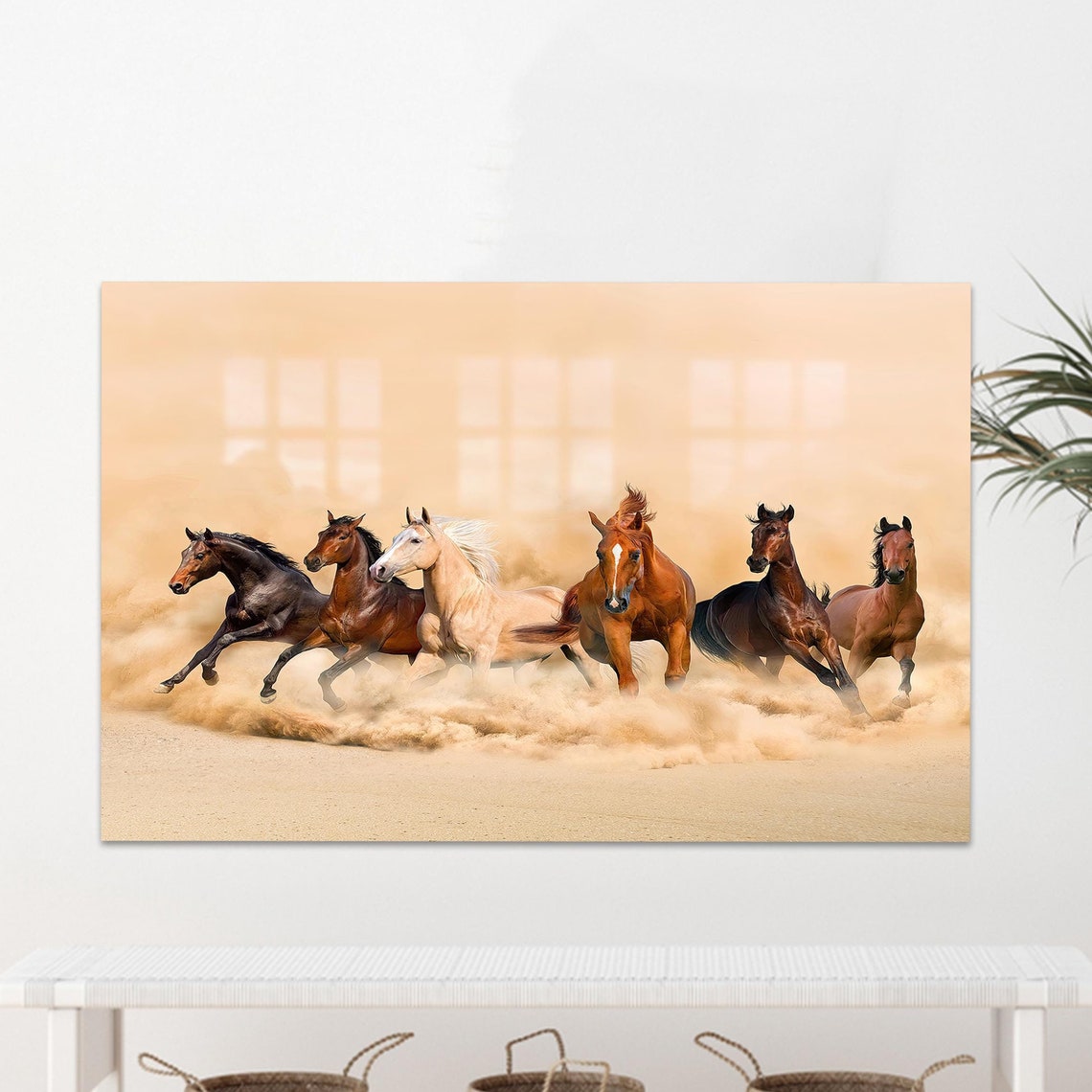 Six Horses Galloping Dust Wild Herd Dynamic Equine Art Poster
