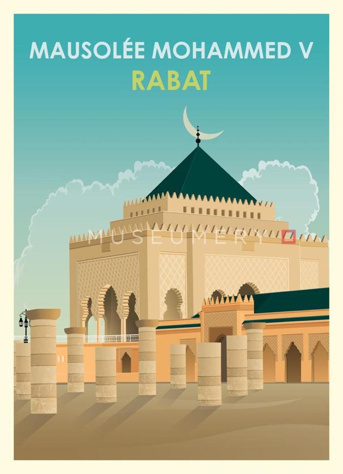 Rabat Morocco Mausolee Mohammed V Vintage Travel Poster Sunset - Image 2