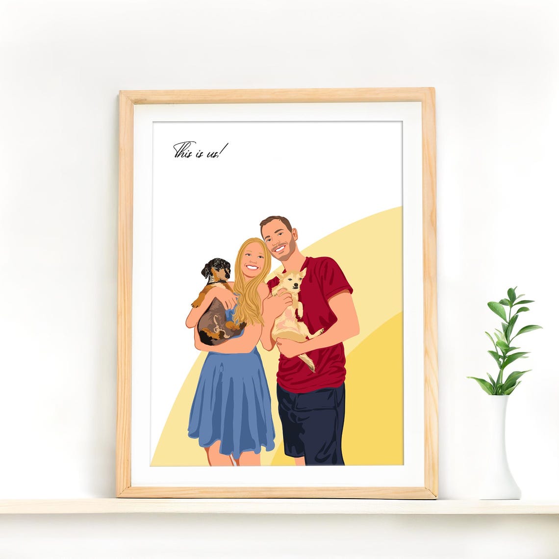 Custom Couple with White Dog Faceless Portrait with Name Poster - Image 2