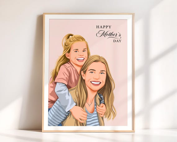 Happy Mothers Day Mom and Daughter Piggyback Portrait Poster
