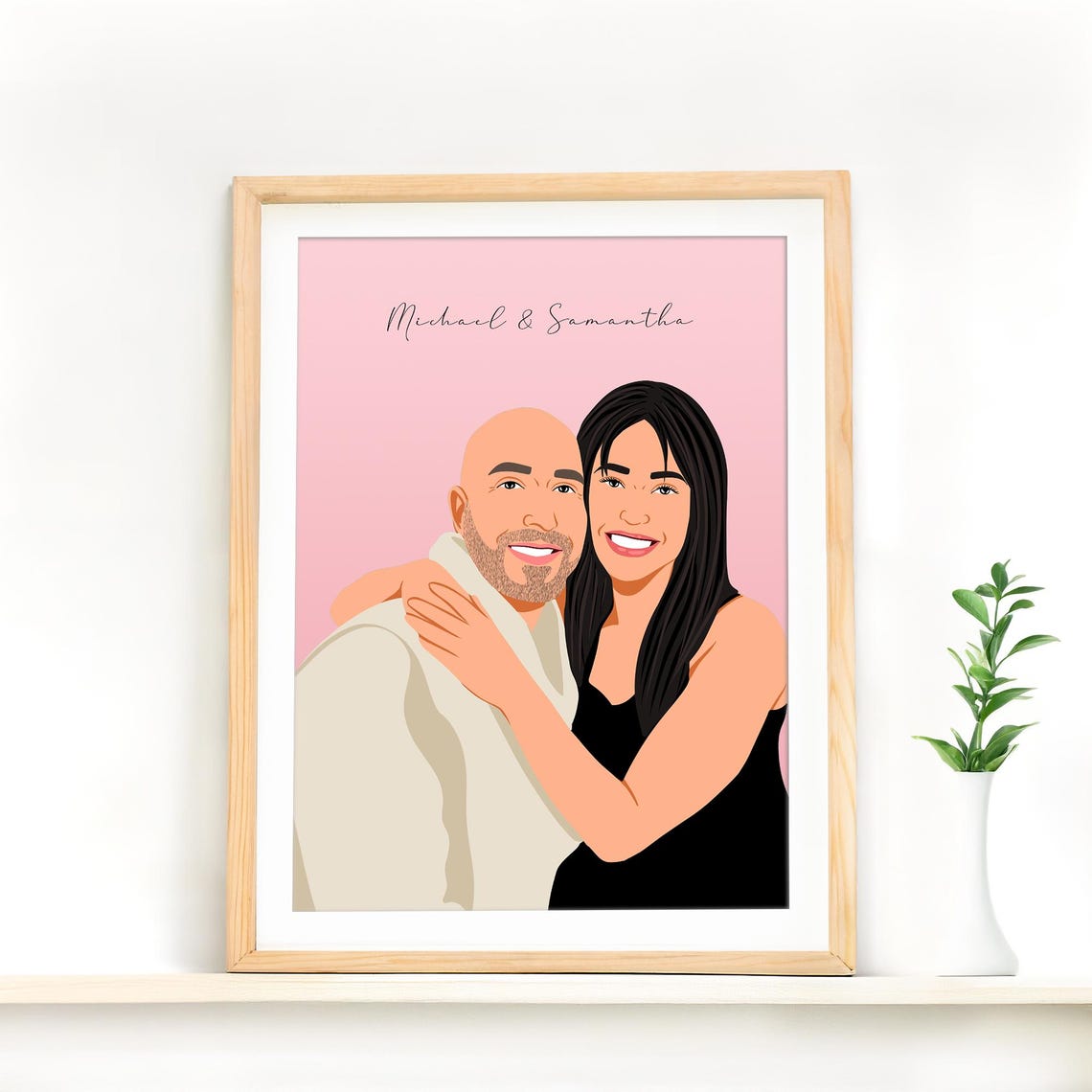Custom Couple with Dog Walking Faceless Portrait Illustration Poster - Image 2