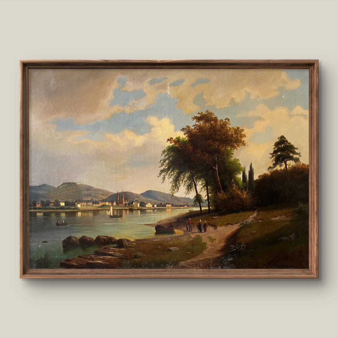 Riverside Town With Church Spires Summer Vintage Landscape Poster