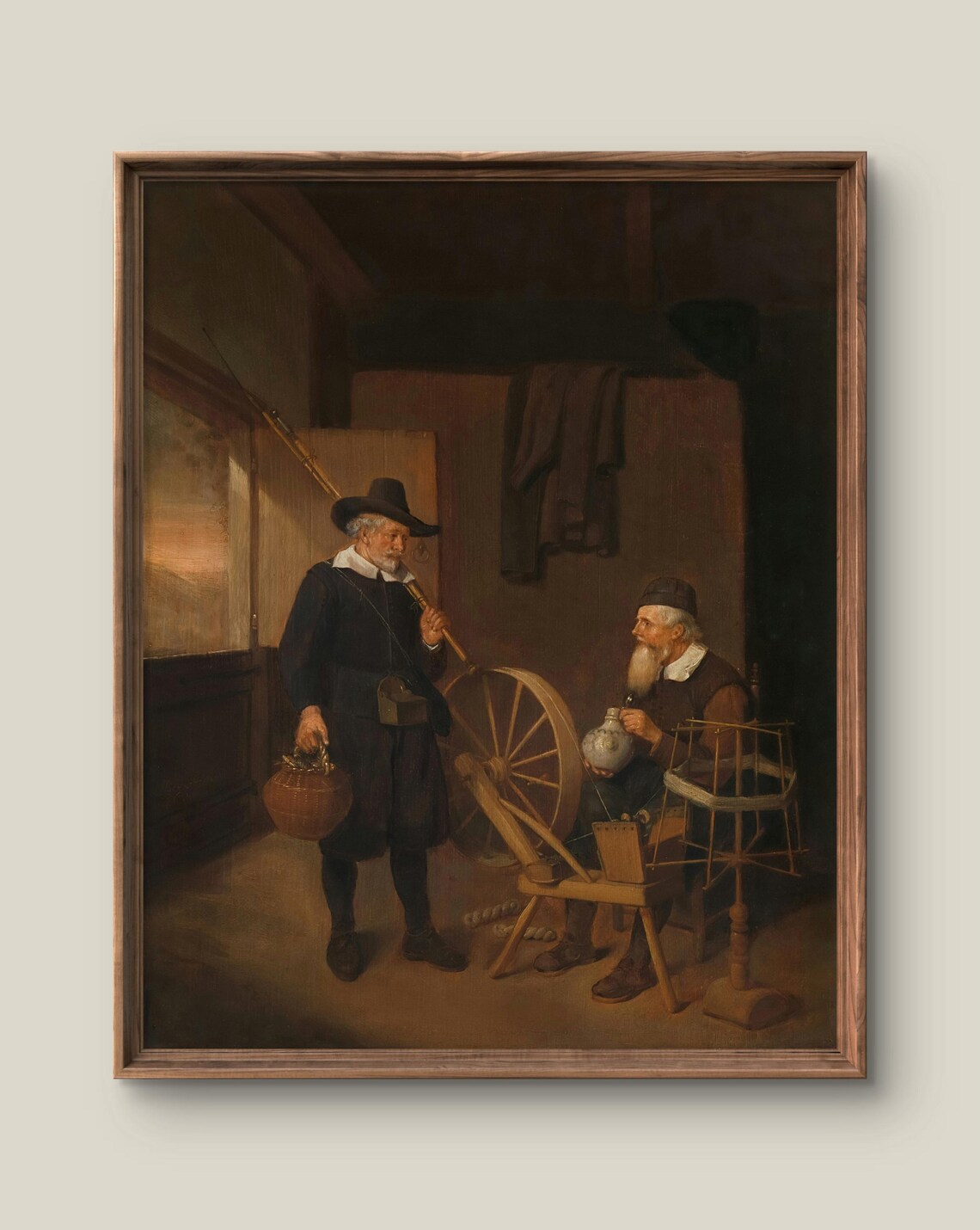 Dutch Golden Age Interior Two Men Spinning Wheel Genre Poster
