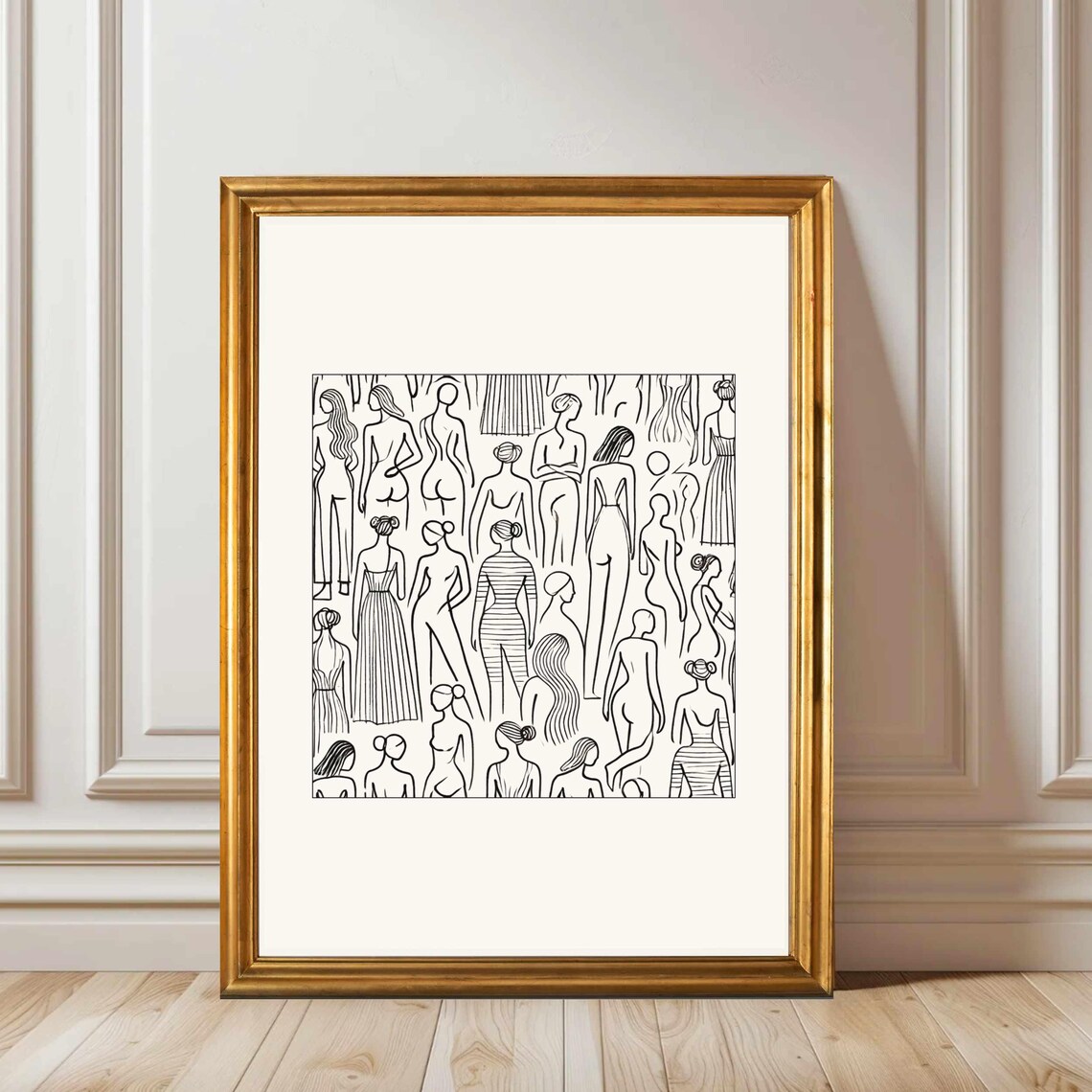 Group Of Standing Women Figures Minimalist Line Art Crowd Print - Image 3