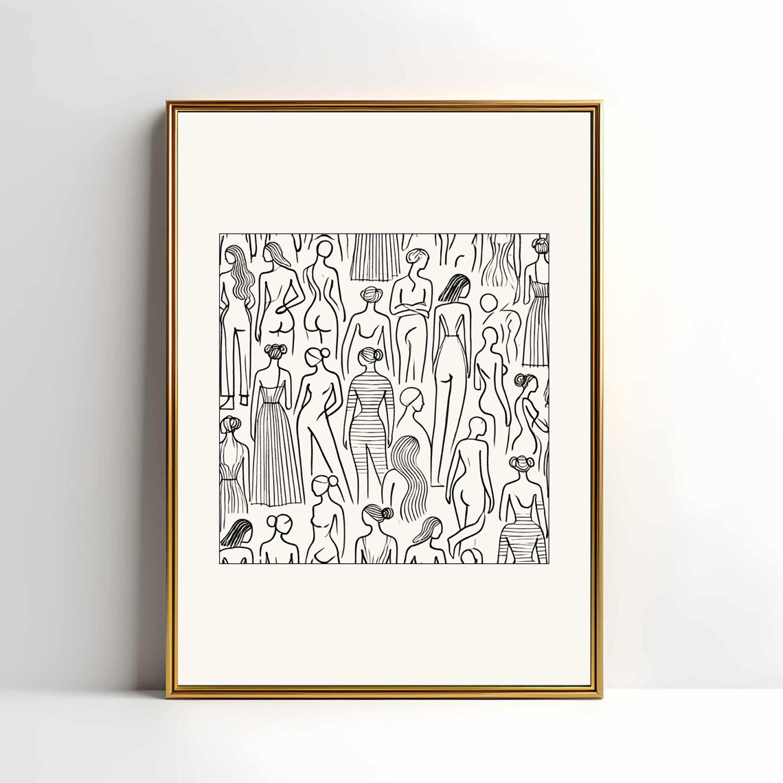 Group Of Standing Women Figures Minimalist Line Art Crowd Print - Image 2