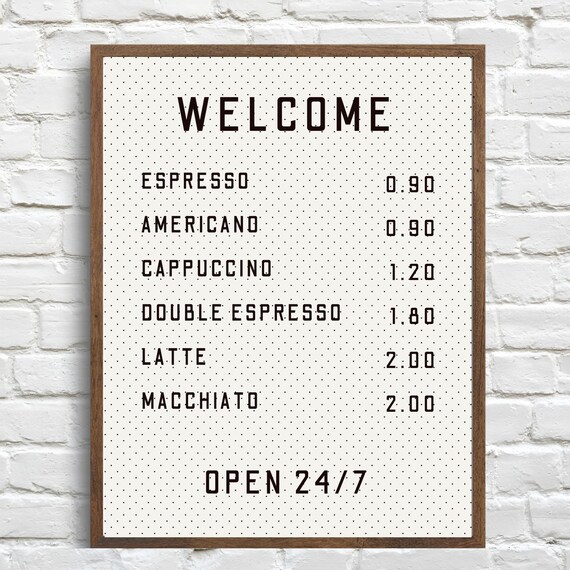 Vintage Coffee Menu Sign, Minimalist Cafe Decor
