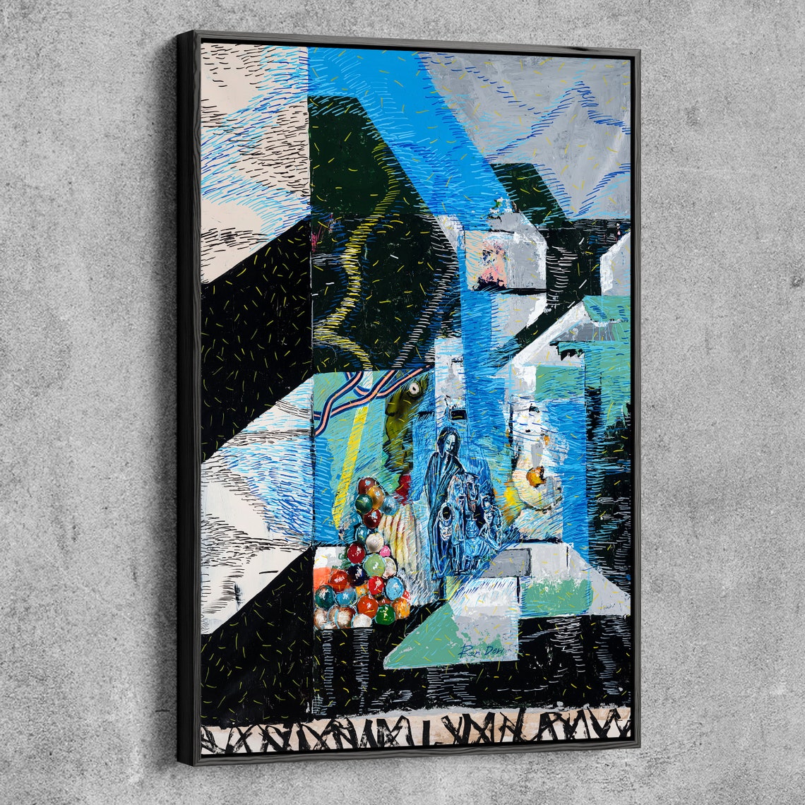 Ron Deri Conspiracy Blue and Black Geometric Abstract Art Poster - Image 4