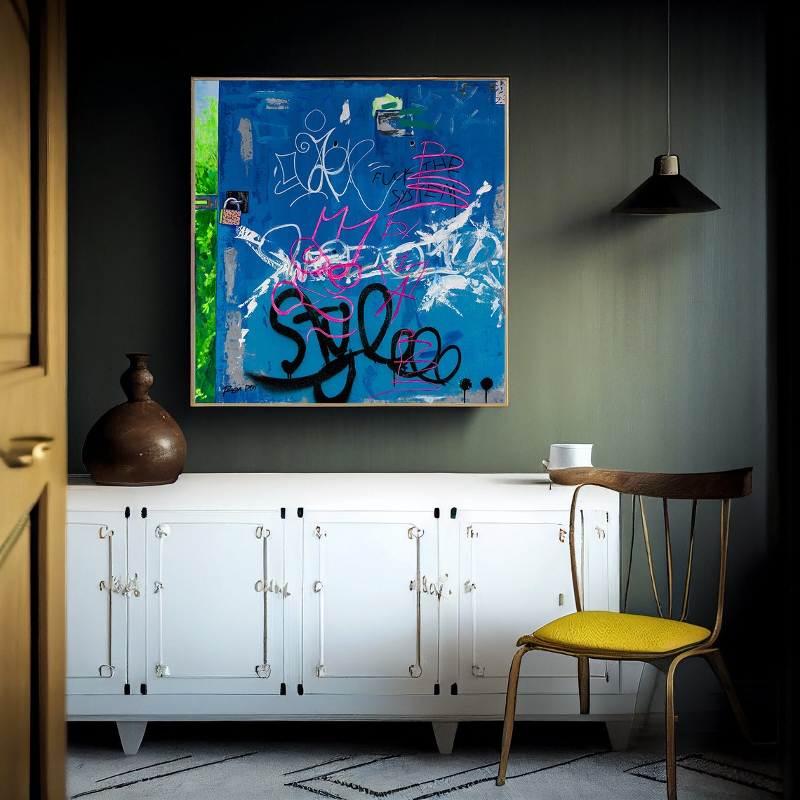 Open Your Mind Blue Door Protest Graffiti Tags Street Art Poster - Image 2
