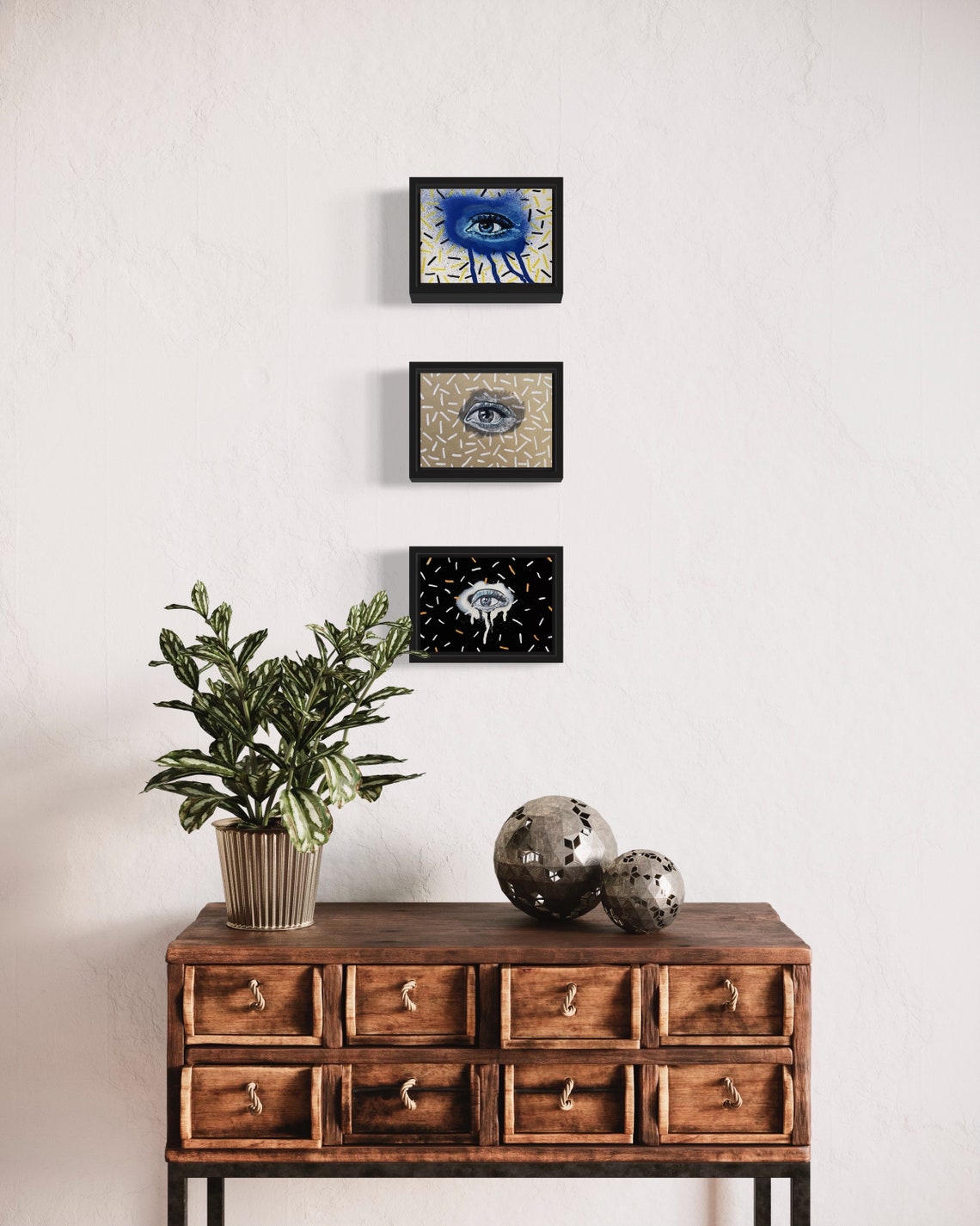 Surreal Melting Eye on Black with Confetti Dashes Framed Art Poster - Image 3