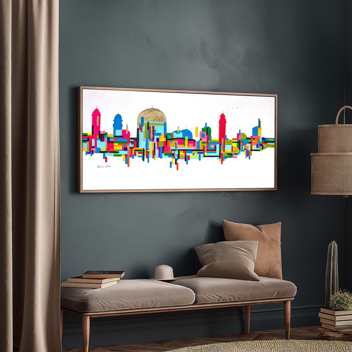 Colorful Jerusalem City Skyline Abstract Poster with Golden Dome - Image 5