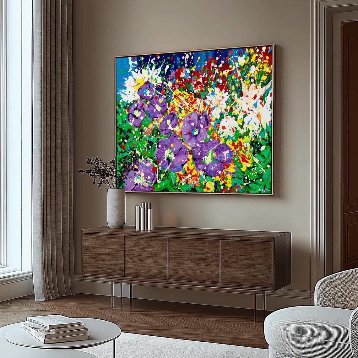 Purple Pansy Flower Explosion Square Floral Abstract Artwork Poster - Image 3