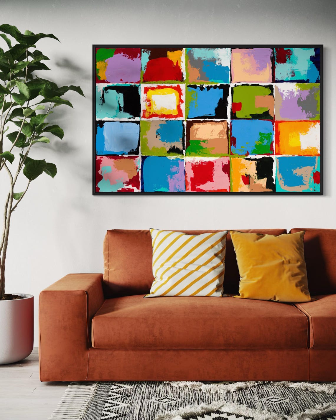 Color Block Patchwork Grid Poster Bold Painted Squares Abstract - Image 4