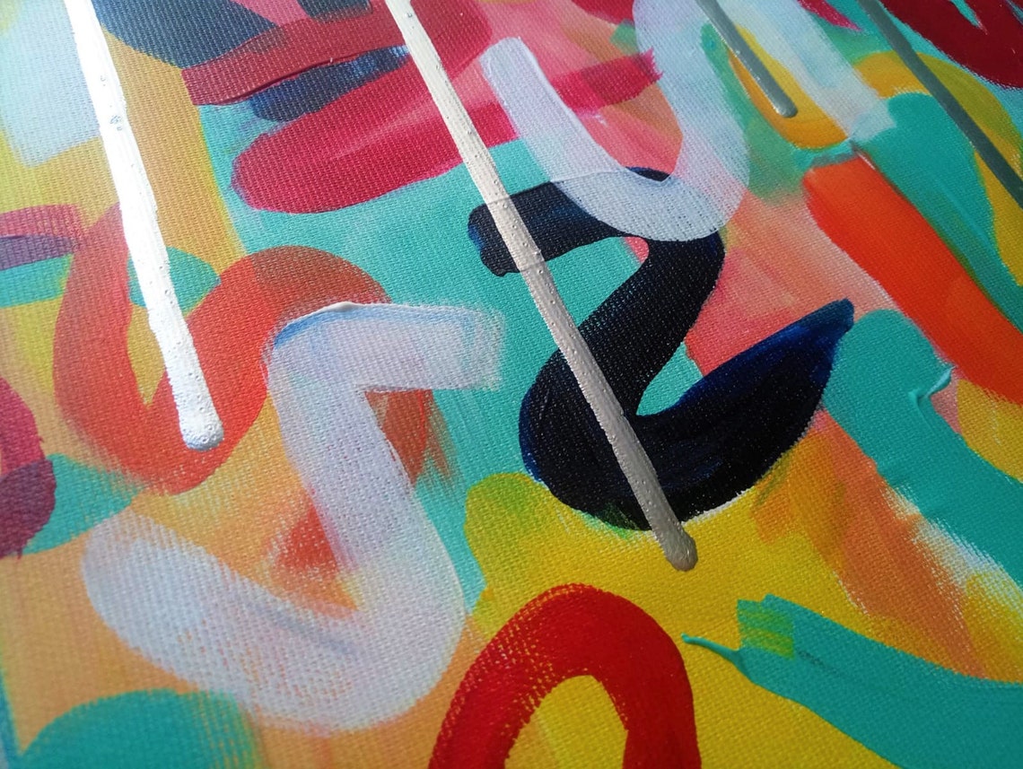 Blue Border Colorful Squiggle Drip Joyful Abstract Art Poster - Image 4