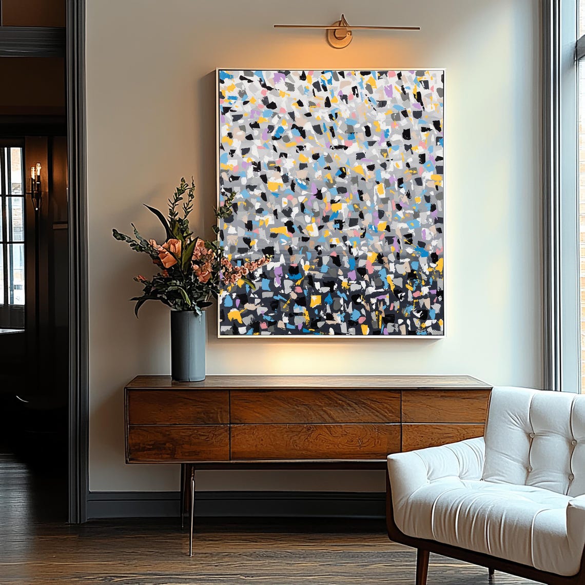 Monochrome Melody Black Gray Confetti Texture Abstract Poster - Image 2