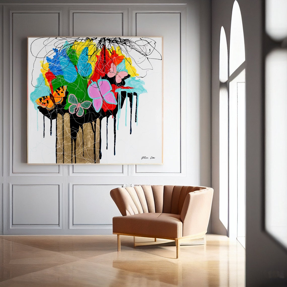 Colorful Butterflies Abstract Print On Unique Art Work For Modern Home Decor - Image 5