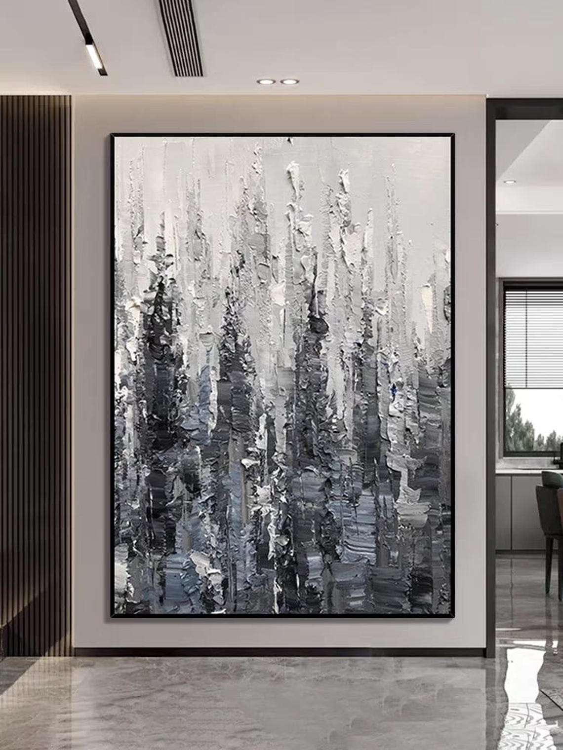 Black White Thick Texture Abstract Modern Minimalist Painting Poster - Image 3