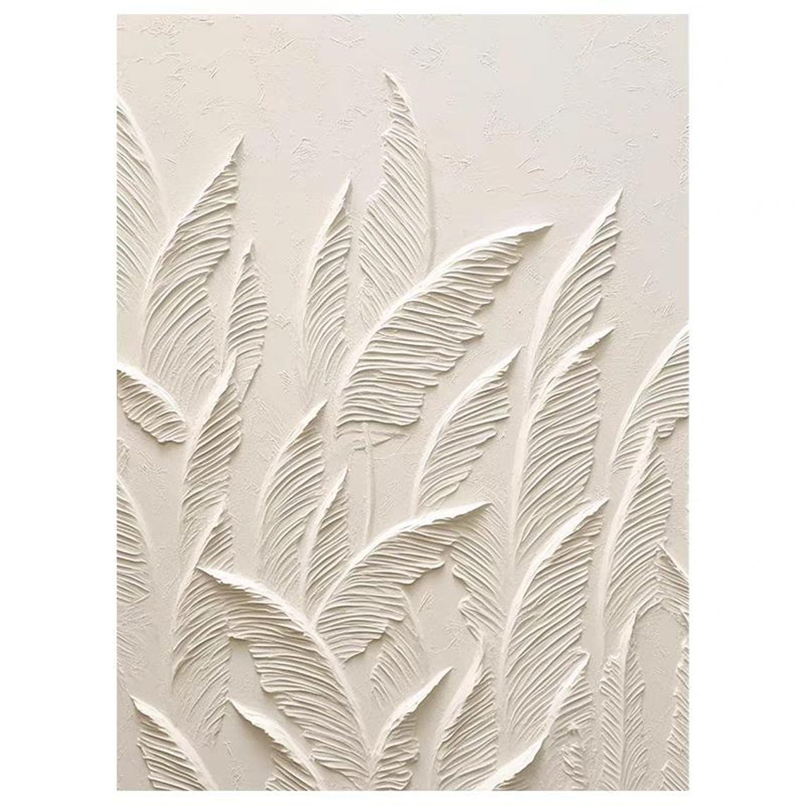 White Feather Leaves Relief Textured Botanical Art Decor Poster - Image 3