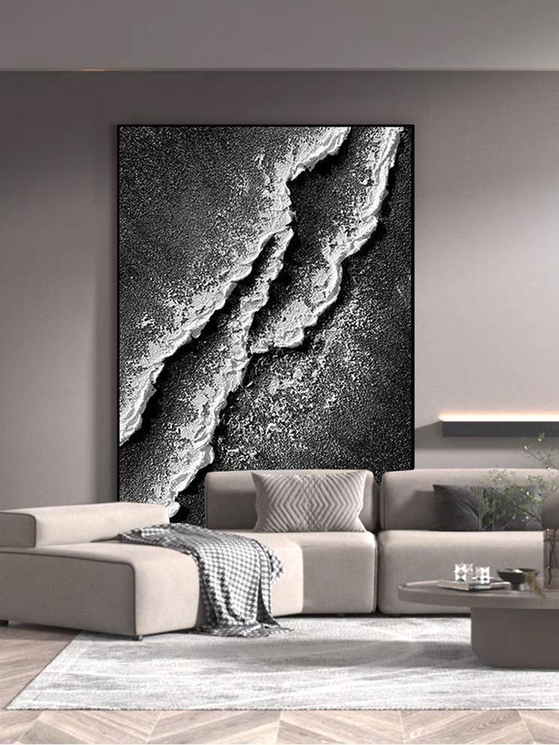 Aerial Ocean Waves Over Black Sand White Foam Textured Poster - Image 3