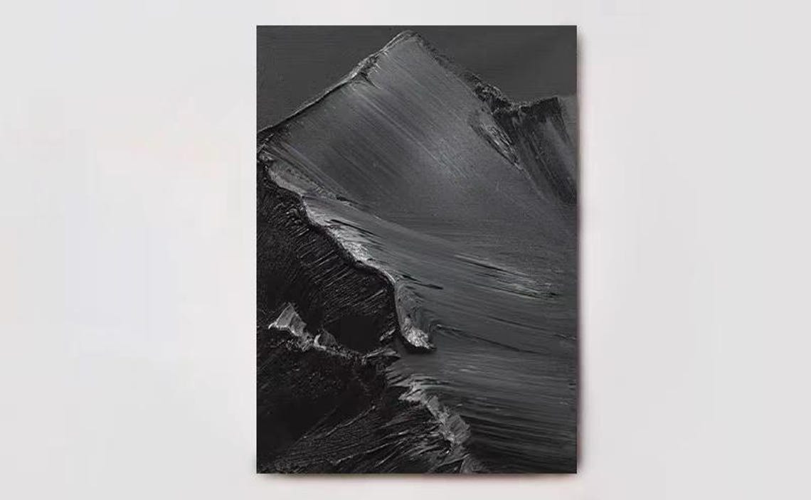 Dark Mountain Peak Textured Charcoal Black Abstract Art Poster - Image 3
