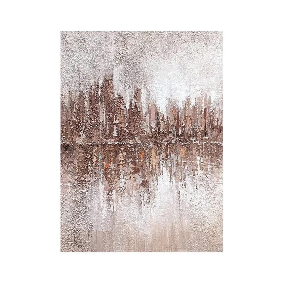 Rustic Brown Red Abstract Dripping Texture Cityscape Style Art Poster - Image 3