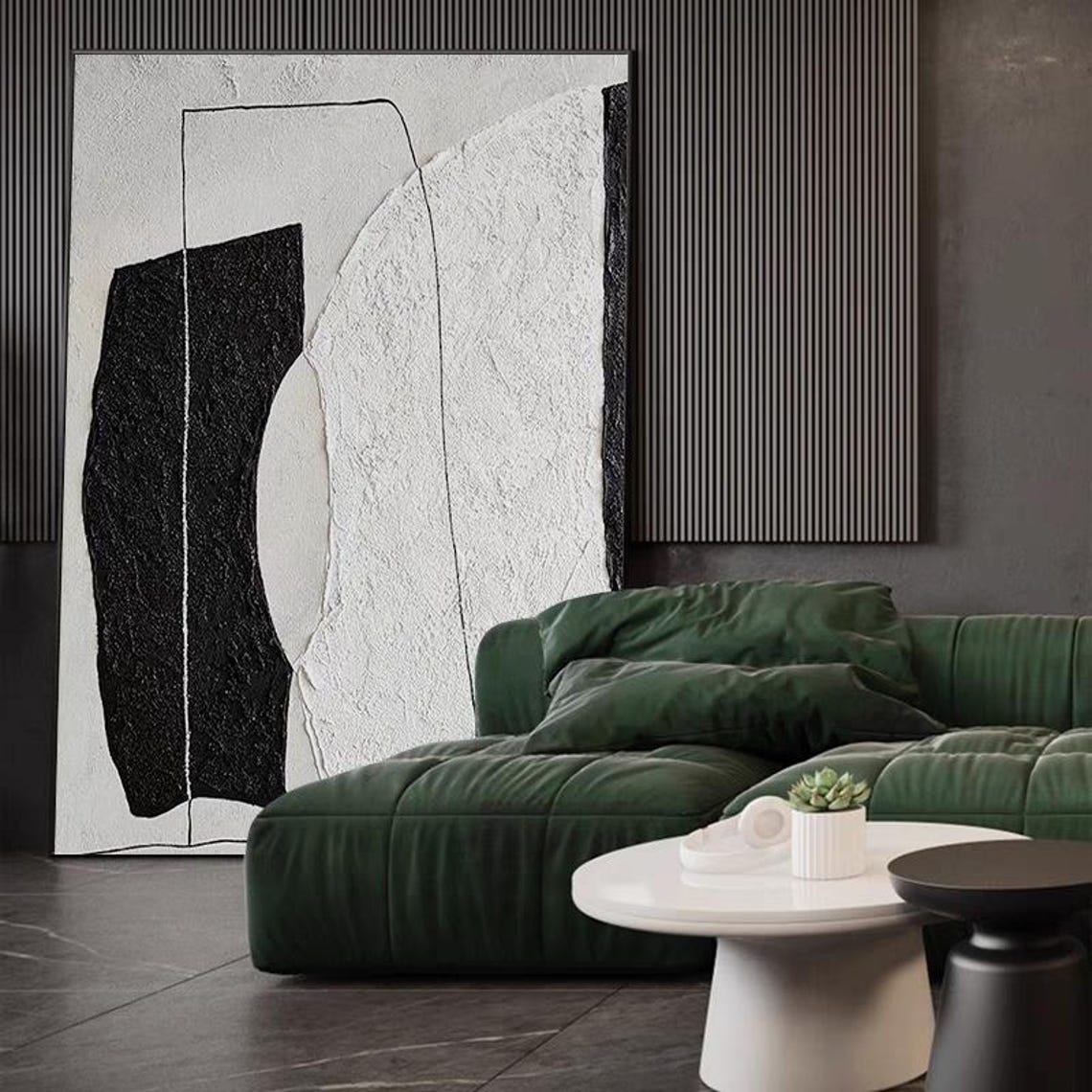 Bold Black Curved Block on White Textured Minimalist Art Poster - Image 3