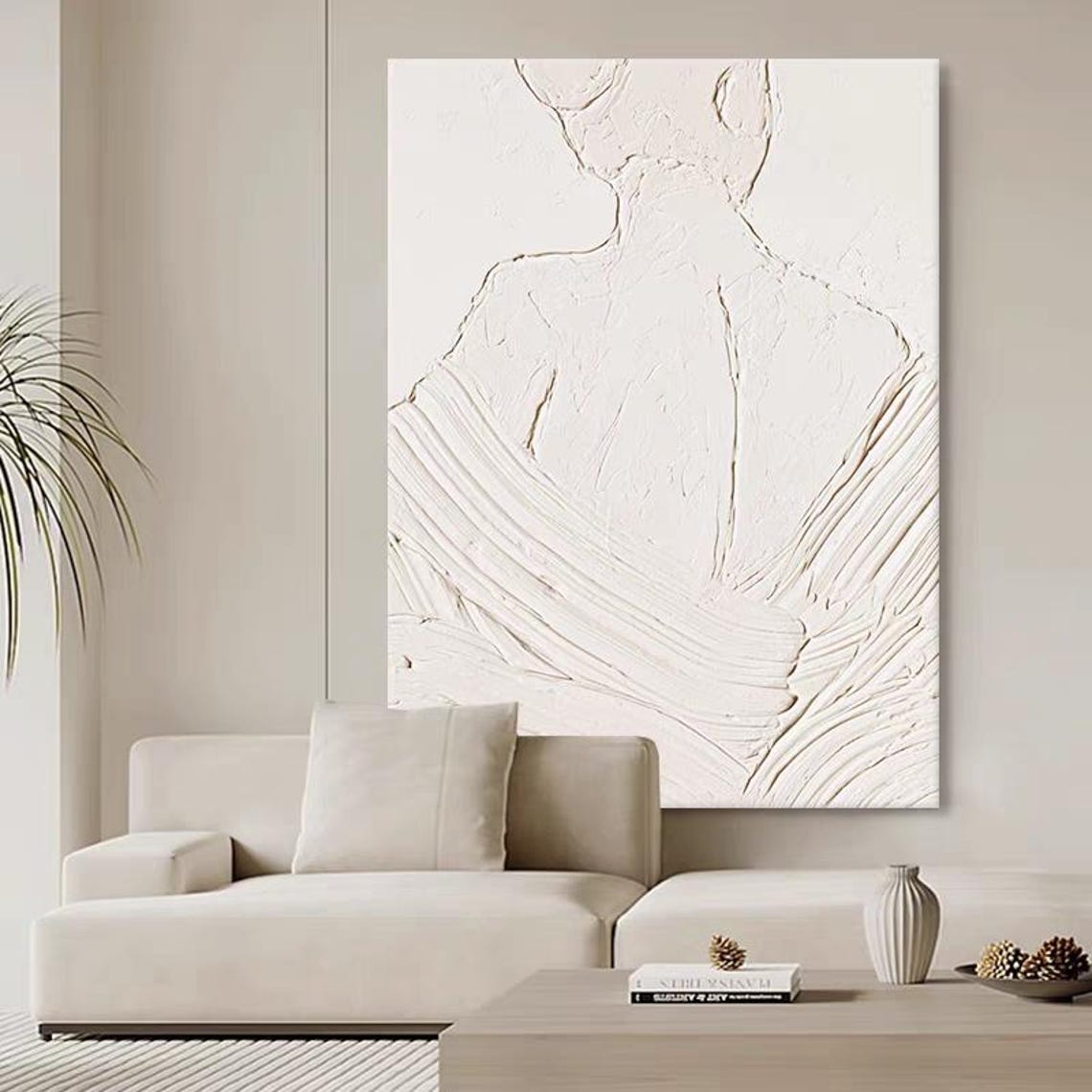 White Textured Woman Back Impasto Line Art Minimalist Poster - Image 2