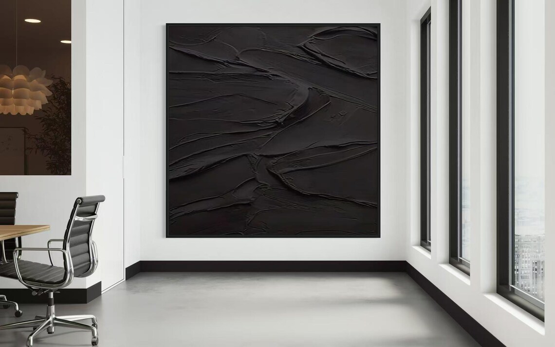 Square All Black Flowing Fold Sculptural Texture Minimalist Poster