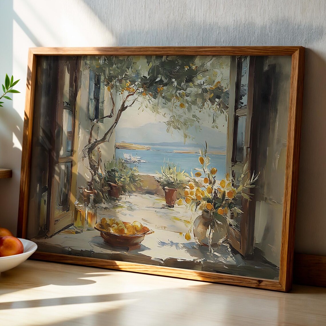 Mediterranean Lemon Terrace Art Print, Coastal Kitchen