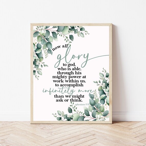 Ephesians 320 Glory To God Farmhouse Bible Verse Wall Art Decor Rustic Scripture Sign Christian Office Gift Women Church Decorations